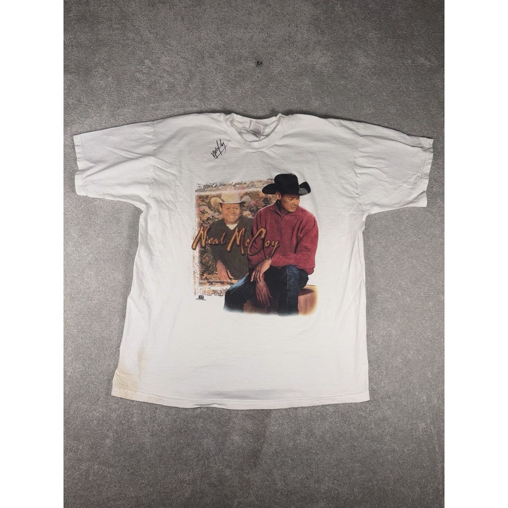 white vintage 1990s Neal‎ McCoy country music concert t-shirt xxl signed  **